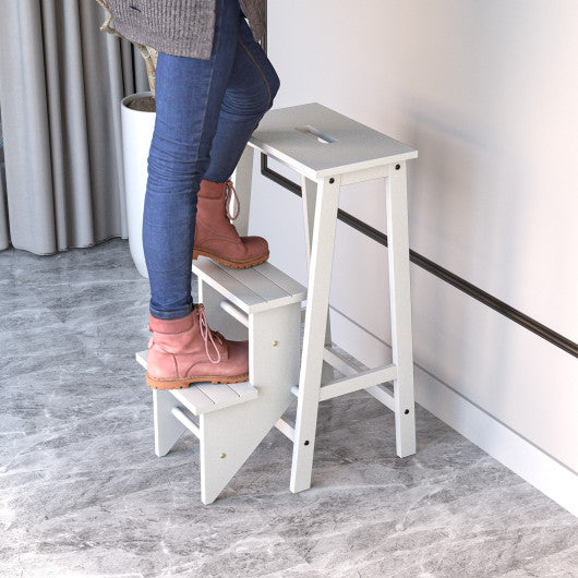 3 Tier Step Stool 3 in 1 Folding Ladder Bench-White - Set Shop and Smile