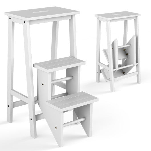 3 Tier Step Stool 3 in 1 Folding Ladder Bench-White - Set Shop and Smile