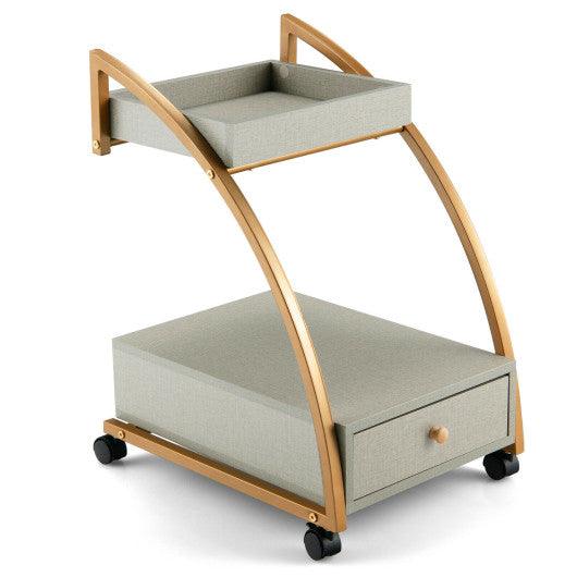 Modern 2-Tier Rolling End Table with Tray Top and Pull-Out Drawer-Gray at Set Shop and Smile
