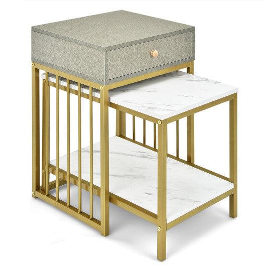 2 Pieces Modern Nesting Coffee Table Set with Drawer and Shelf-White at Set Shop and Smile