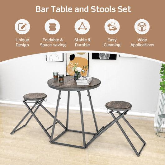 3 Pieces Dining Table Set with 2 Foldable Stools for Small Space-Gray at Set Shop and Smile