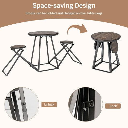 3 Pieces Dining Table Set with 2 Foldable Stools for Small Space-Gray at Set Shop and Smile