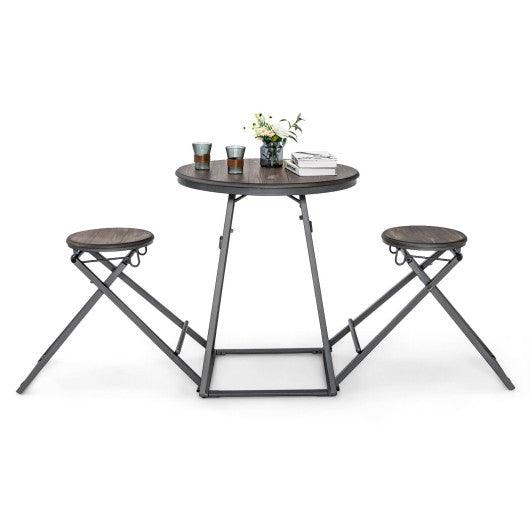 3 Pieces Dining Table Set with 2 Foldable Stools for Small Space-Gray at Set Shop and Smile