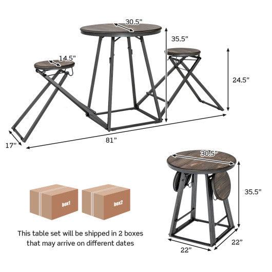 3 Pieces Dining Table Set with 2 Foldable Stools for Small Space-Gray at Set Shop and Smile