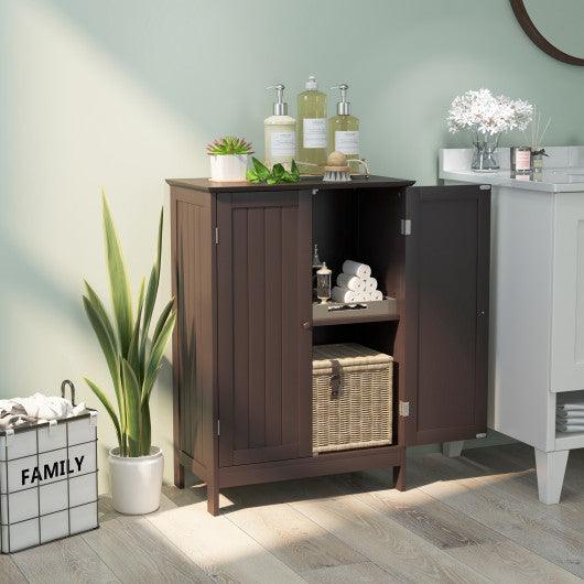 Bathroom Floor Storage Double Door Cupboard Cabinet-Brown at Set Shop and Smile