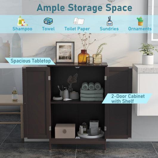 Bathroom Floor Storage Double Door Cupboard Cabinet-Brown at Set Shop and Smile