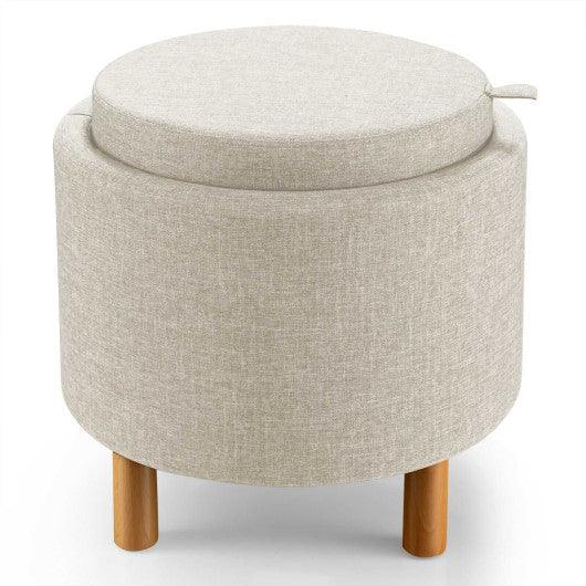 Round Fabric Storage Ottoman with Tray and Non-Slip Pads for Bedroom-Beige at Set Shop and Smile