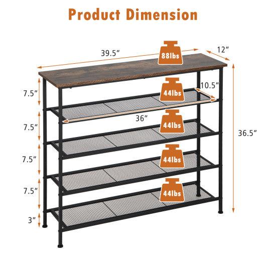 Industrial Adjustable 5-Tier Metal Shoe Rack with 4 Shelves for 16-20 Pairs at Set Shop and Smile