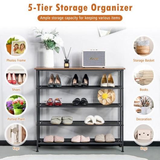 Industrial Adjustable 5-Tier Metal Shoe Rack with 4 Shelves for 16-20 Pairs at Set Shop and Smile