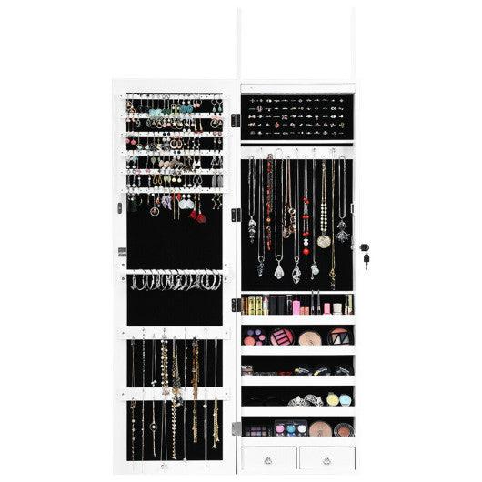 Wall Mounted Lockable Mirror Jewelry Cabinet with LED Light at Set Shop and Smile