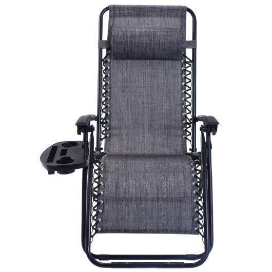 Outdoor Folding Zero Gravity Reclining Lounge Chair with Utility Tray-Gray at Set Shop and Smile