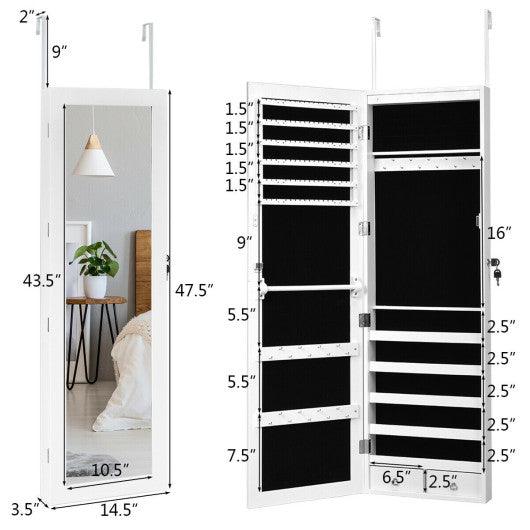 Wall Mounted Lockable Mirror Jewelry Cabinet with LED Light at Set Shop and Smile
