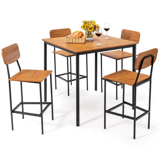 5-Piece Industrial Dining Table Set with Counter Height Table and 4 Bar Stools-Walnut at Set Shop and Smile