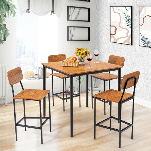 5-Piece Industrial Dining Table Set with Counter Height Table and 4 Bar Stools-Walnut at Set Shop and Smile