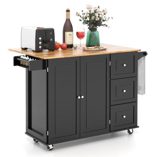 Kitchen Island Trolley Cart Wood with Drop-Leaf Tabletop and Storage Cabinet-Black at Set Shop and Smile