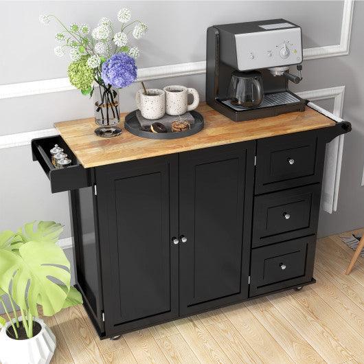 Kitchen Island Trolley Cart Wood with Drop-Leaf Tabletop and Storage Cabinet-Black at Set Shop and Smile