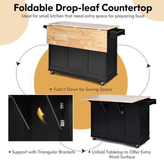 Kitchen Island Trolley Cart Wood with Drop-Leaf Tabletop and Storage Cabinet-Black at Set Shop and Smile