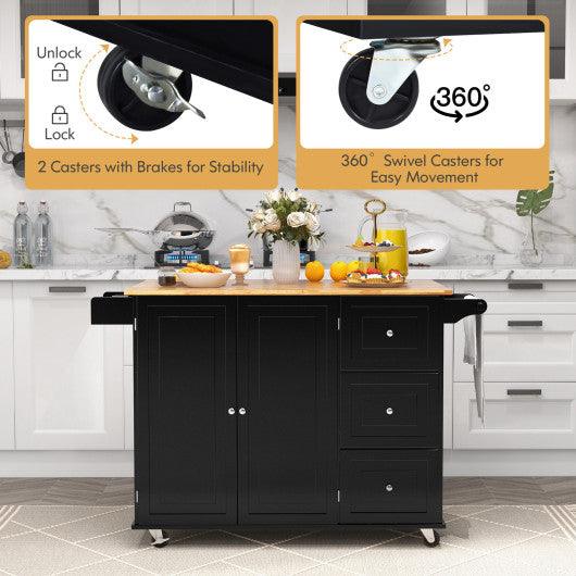 Kitchen Island Trolley Cart Wood with Drop-Leaf Tabletop and Storage Cabinet-Black at Set Shop and Smile