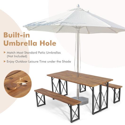 6-Person Outdoor Patio Dining Table Set with 2 Inch Umbrella Hole at Set Shop and Smile