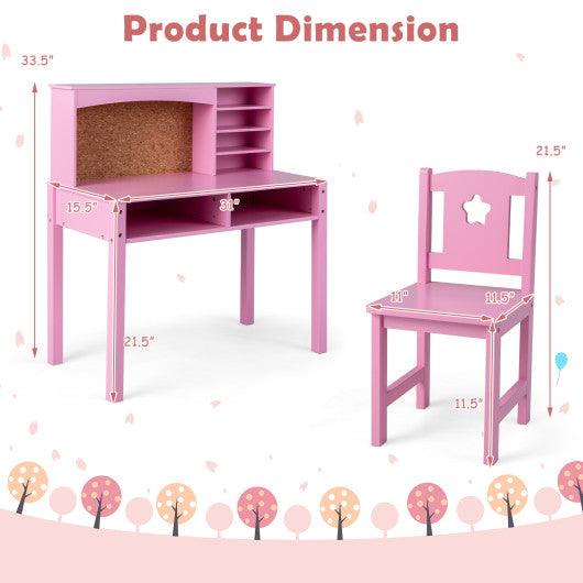 Kids Desk and Chair Set with Hutch and Bulletin Board for 3+ Kids-Pink at Set Shop and Smile