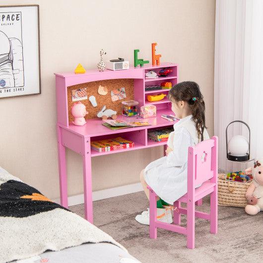 Kids Desk and Chair Set with Hutch and Bulletin Board for 3+ Kids-Pink at Set Shop and Smile
