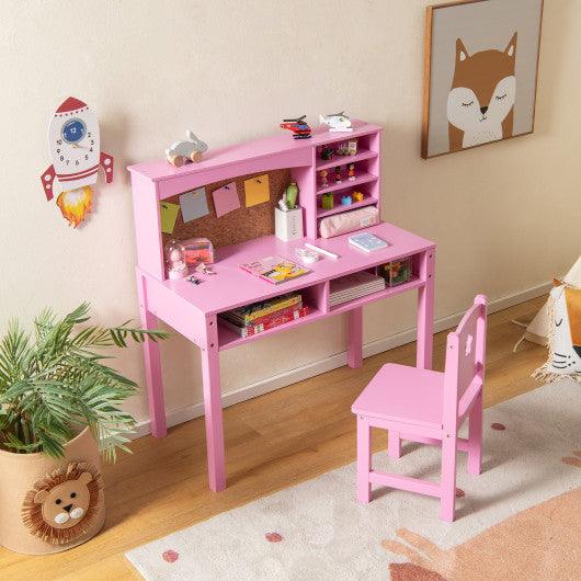 Kids Desk and Chair Set with Hutch and Bulletin Board for 3+ Kids-Pink at Set Shop and Smile