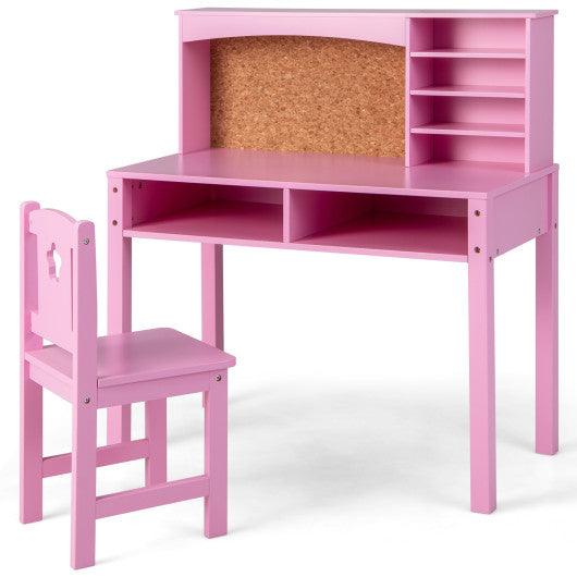 Kids Desk and Chair Set with Hutch and Bulletin Board for 3+ Kids-Pink at Set Shop and Smile