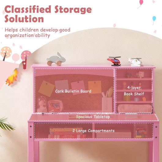Kids Desk and Chair Set with Hutch and Bulletin Board for 3+ Kids-Pink at Set Shop and Smile