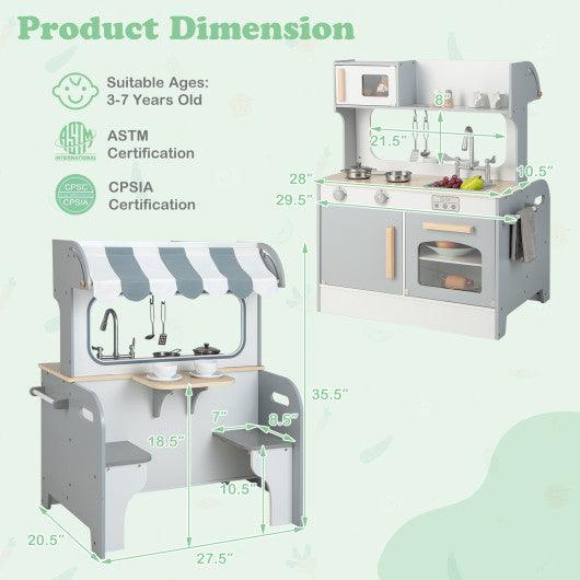 Double Sided Kids Pretend Kitchen Playset with 2-Seat Cafe-Gray at Set Shop and Smile