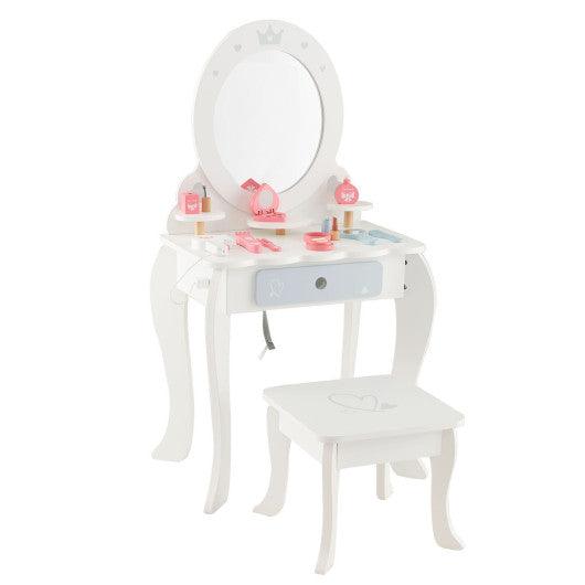 Kids 2-in-1 Princess Makeup Table and Chair Set with Removable Mirror-White at Set Shop and Smile