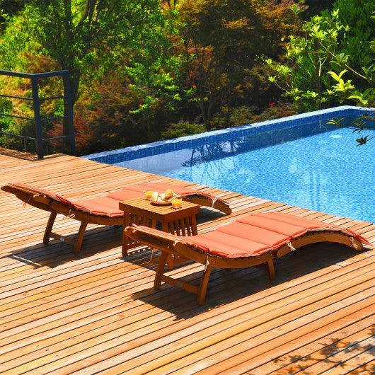 3 Pieces Folding Patio Eucalyptus Wood Lounge Chair Set with Foldable Side Table at Set Shop and Smile