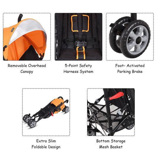 Folding Lightweight Baby Toddler Umbrella Travel Stroller-Orange at Set Shop and Smile