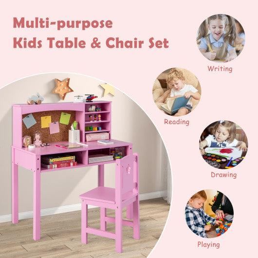 Kids Desk and Chair Set with Hutch and Bulletin Board for 3+ Kids-Pink at Set Shop and Smile