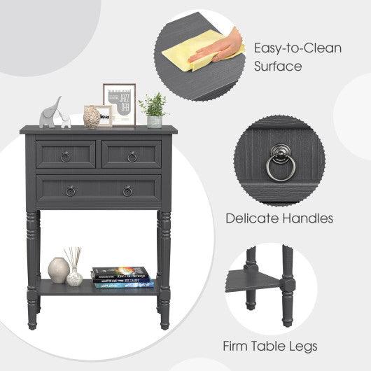 Narrow Console Table with 3 Storage Drawers and Open Bottom Shelf at Set Shop and Smile