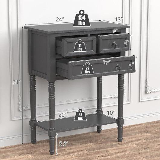 Narrow Console Table with 3 Storage Drawers and Open Bottom Shelf at Set Shop and Smile