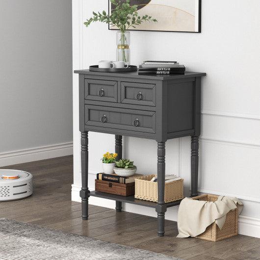Narrow Console Table with 3 Storage Drawers and Open Bottom Shelf at Set Shop and Smile