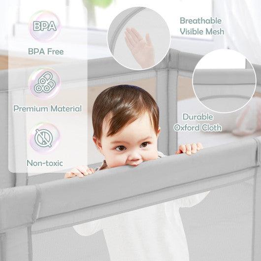 Large Infant Baby Playpen Safety Play Center Yard with 50 Ocean Balls-Gray at Set Shop and Smile