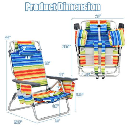 4-Pack 5-Position Outdoor Folding Backpack Beach Reclining Chair with Pillow-Yellow at Set Shop and Smile