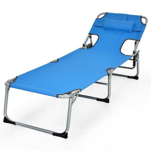Folding Beach Lounge Chair with Pillow for Outdoor-Blue at Set Shop and Smile