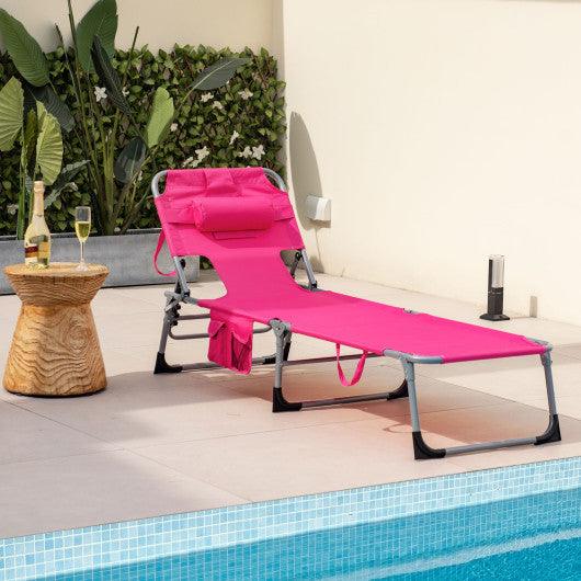 Folding Beach Lounge Chair with Pillow for Outdoor-Pink at Set Shop and Smile