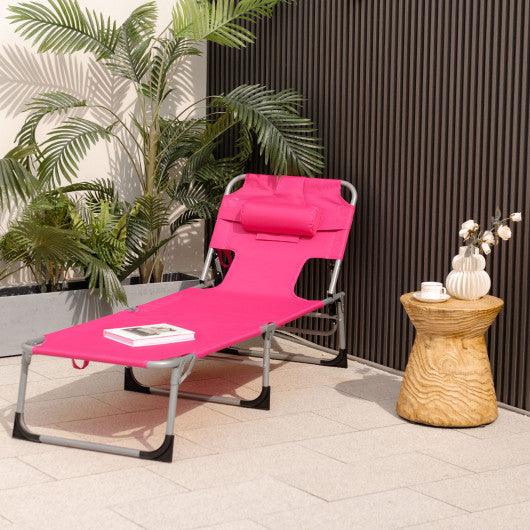Folding Beach Lounge Chair with Pillow for Outdoor-Pink at Set Shop and Smile