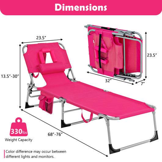 Folding Beach Lounge Chair with Pillow for Outdoor-Pink at Set Shop and Smile