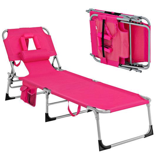 Folding Beach Lounge Chair with Pillow for Outdoor-Pink at Set Shop and Smile