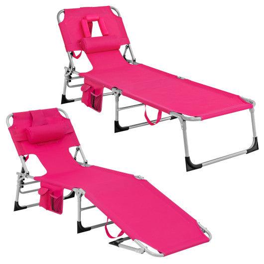 Folding Beach Lounge Chair with Pillow for Outdoor-Pink at Set Shop and Smile