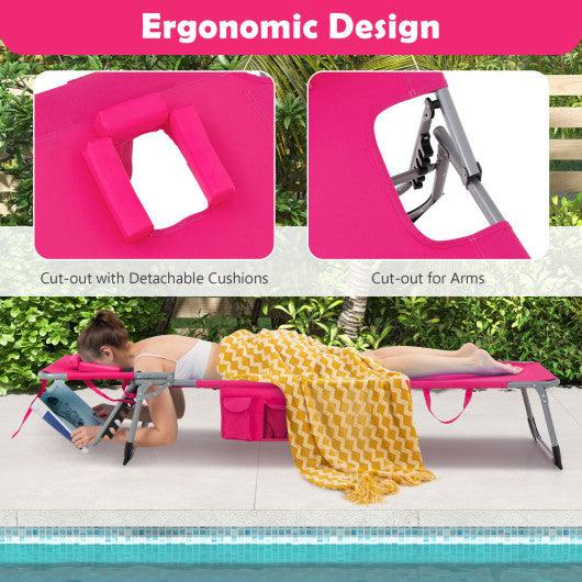 Folding Beach Lounge Chair with Pillow for Outdoor-Pink at Set Shop and Smile