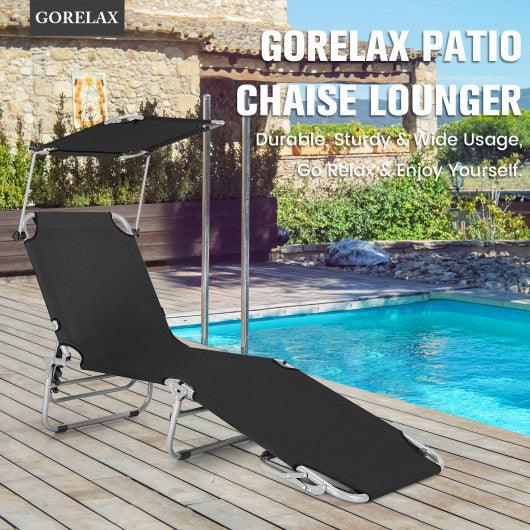 Adjustable Outdoor Beach Patio Pool Recliner with Sun Shade-Black at Set Shop and Smile
