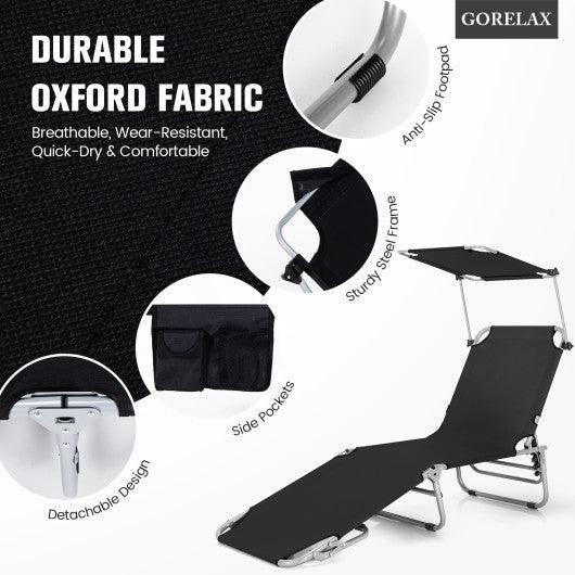 Adjustable Outdoor Beach Patio Pool Recliner with Sun Shade-Black at Set Shop and Smile