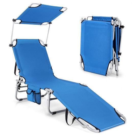 Adjustable Outdoor Beach Patio Pool Recliner with Sun Shade-Navy at Set Shop and Smile