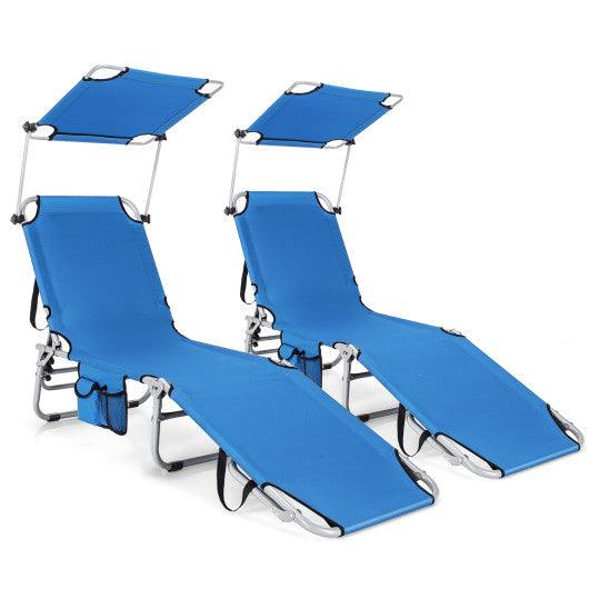 Adjustable Outdoor Beach Patio Pool Recliner with Sun Shade-Navy at Set Shop and Smile