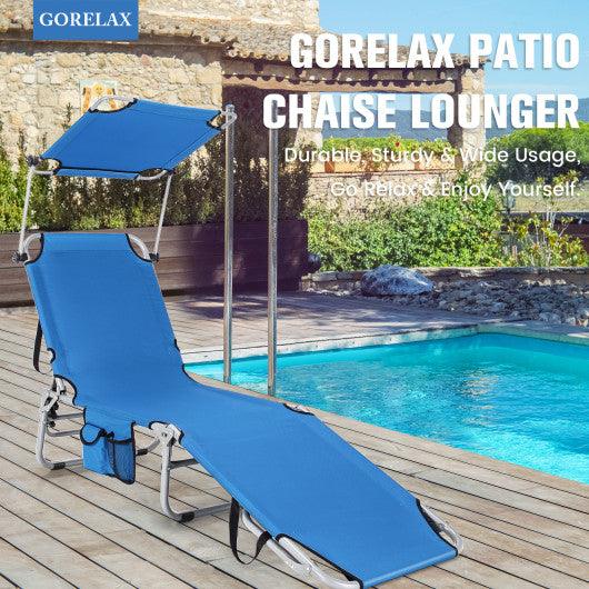 Adjustable Outdoor Beach Patio Pool Recliner with Sun Shade-Navy at Set Shop and Smile